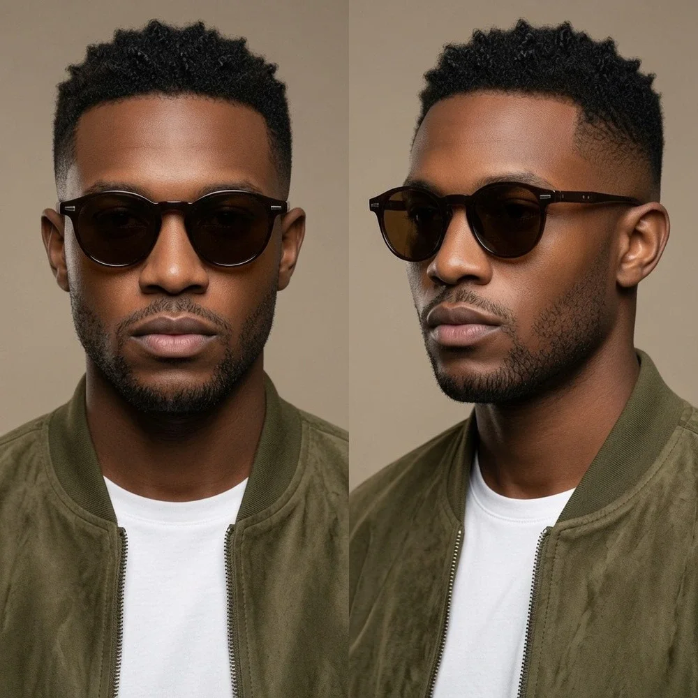 Mens Round Vintage Style Sunglasses Brown Lens Retro Keyhole Bridge Retro Classy
